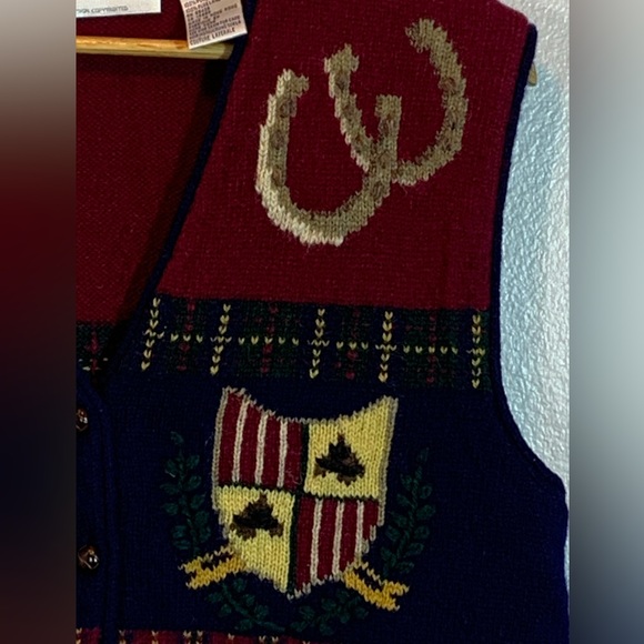 Equestrian Horse Polo Jockey Robert Scott Wool Knit Button Up Sweater Vest Sz L - Picture 4 of 10